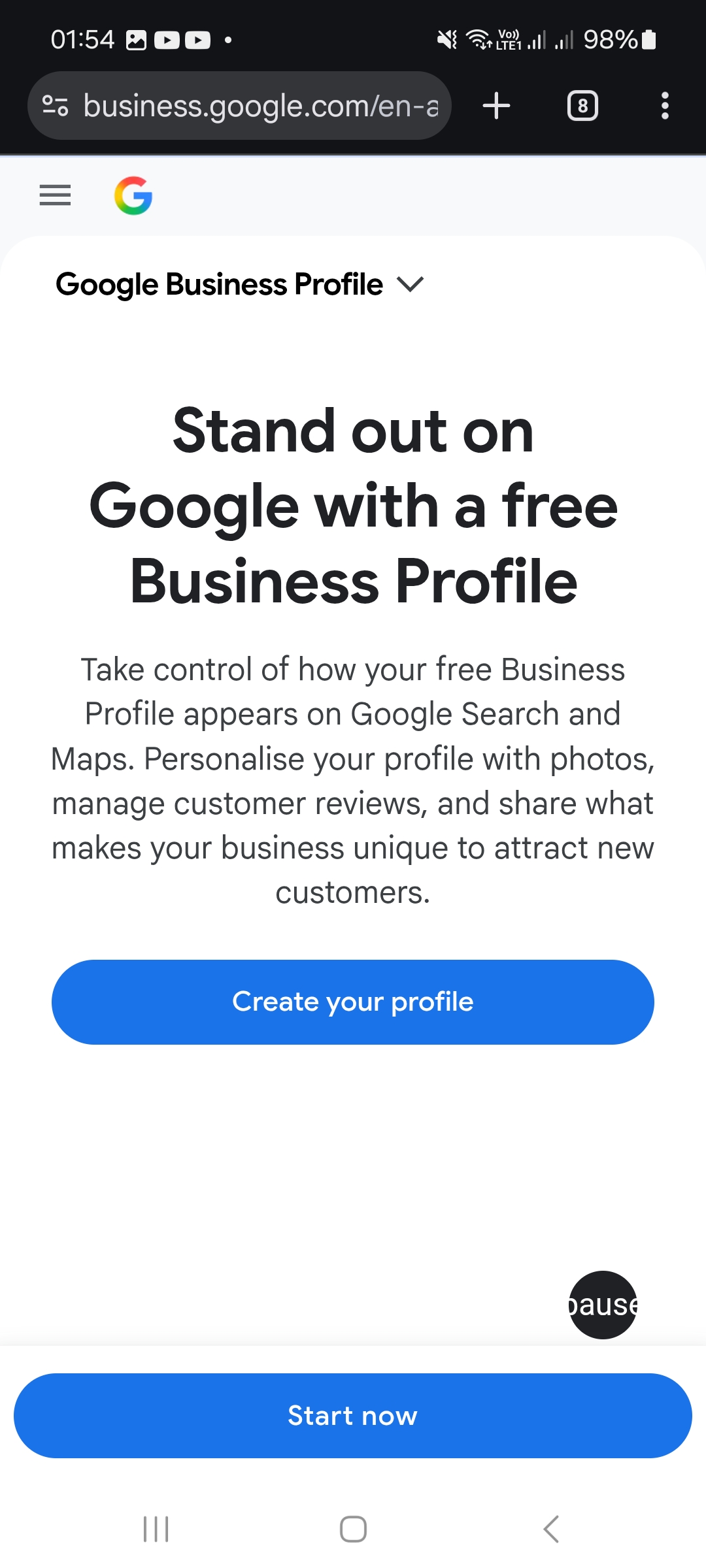 Cliquez sur « Create your profile » ou « Start now » pour commencer.